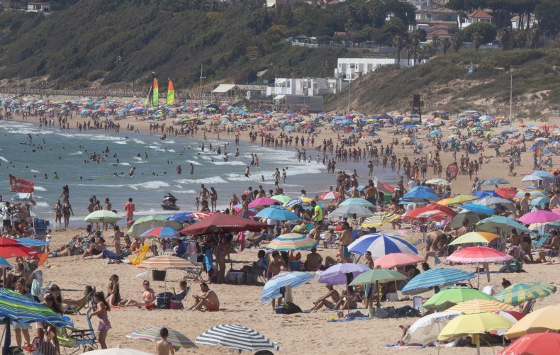 Spain beach crowd June 2020