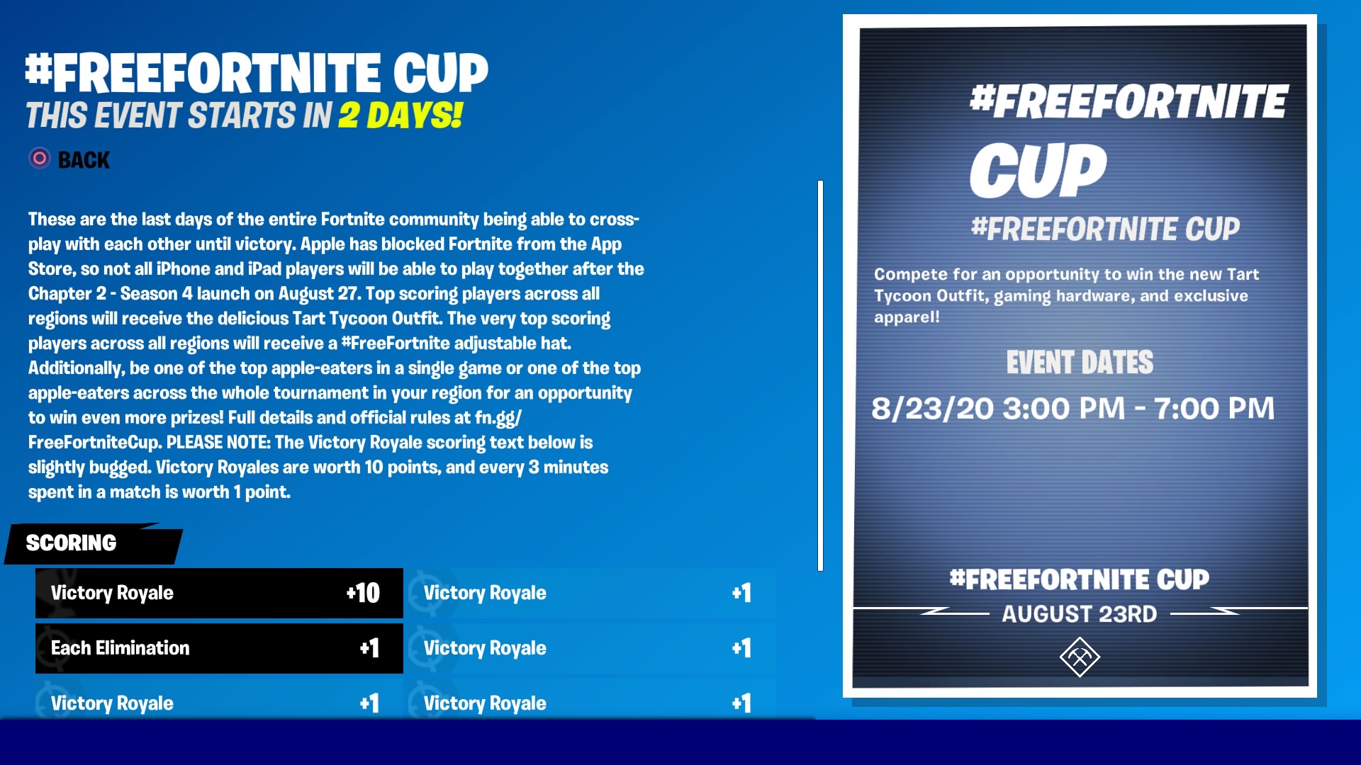 Join the Battle and Play in the #FreeFortnite Cup on August 23