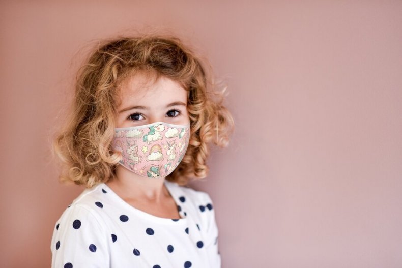 Girl wearing pink unicorn mask