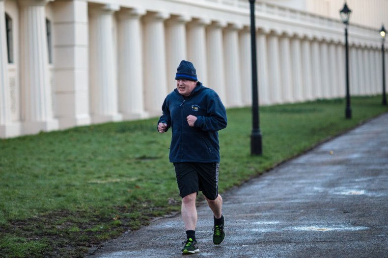 Boris Johnson running in winter