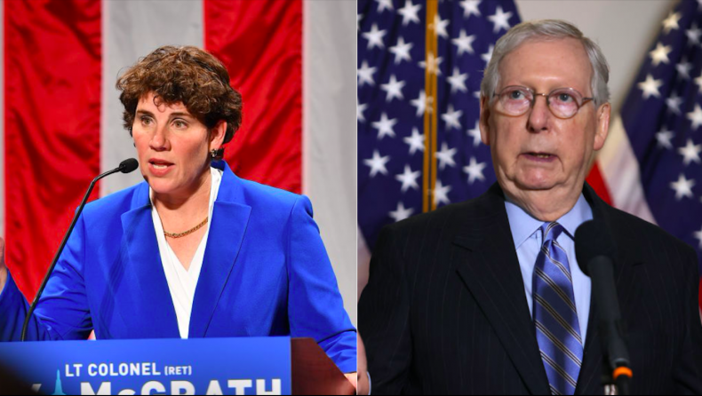 Amy McGrath and Mitch McConnell