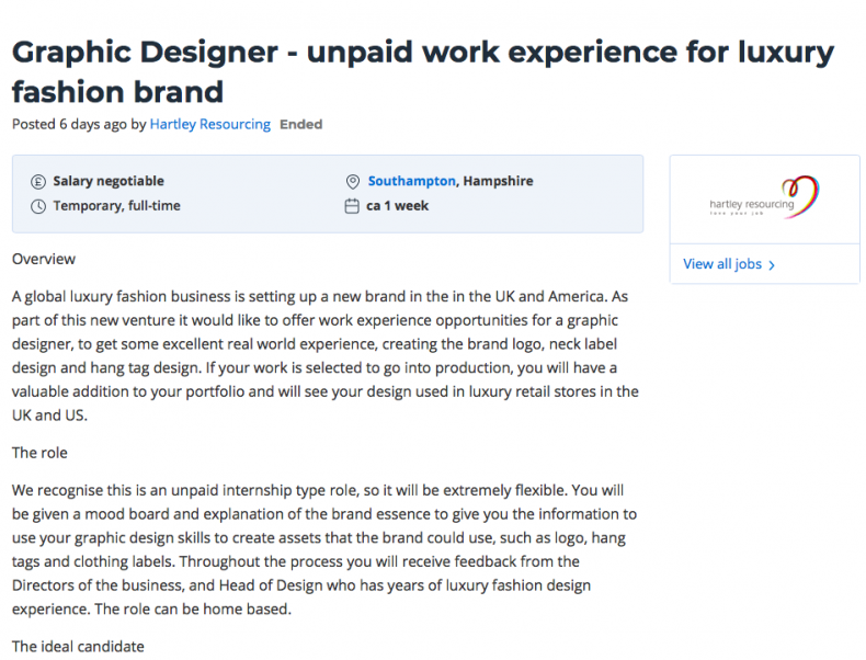 Unpaid internship as Graphic Designer