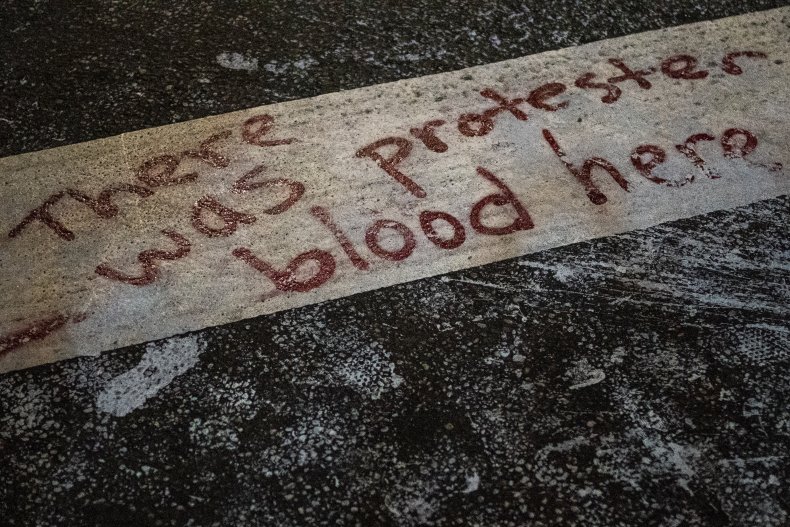 "Protester Blood" Sign