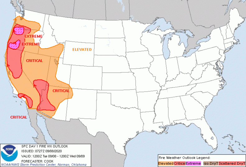 NWS NOAA Day 1 Outlook Fire Map