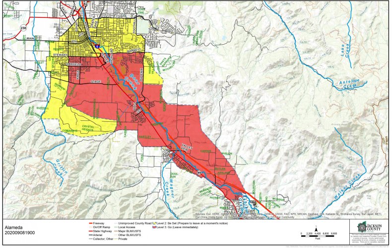 Almeda Fire Evac Map