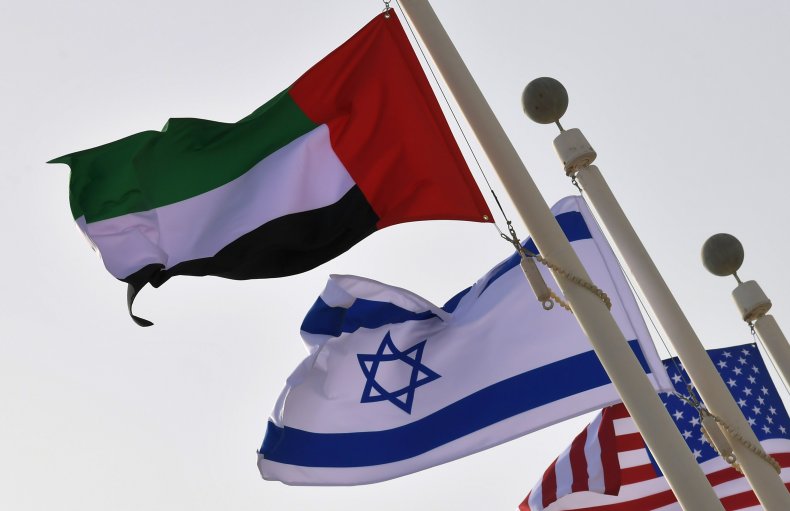 UAE, Israel, and U.S. flags waving