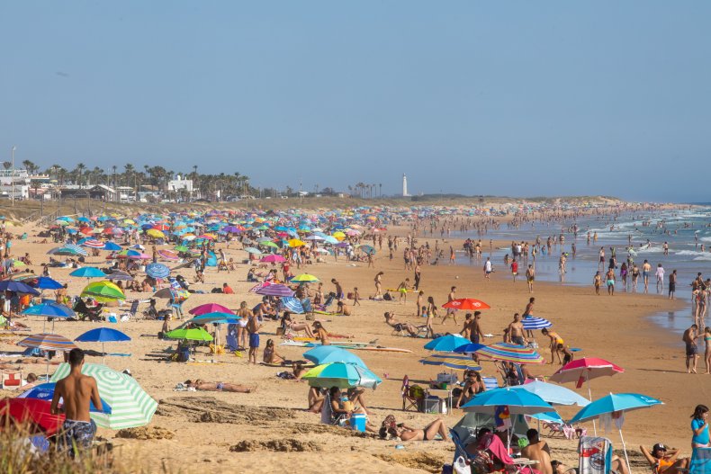 Spain beach crowd June 2020