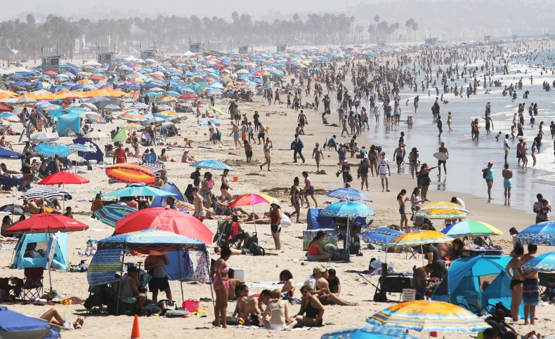 Santa Monica, California, beach crowds September 2020