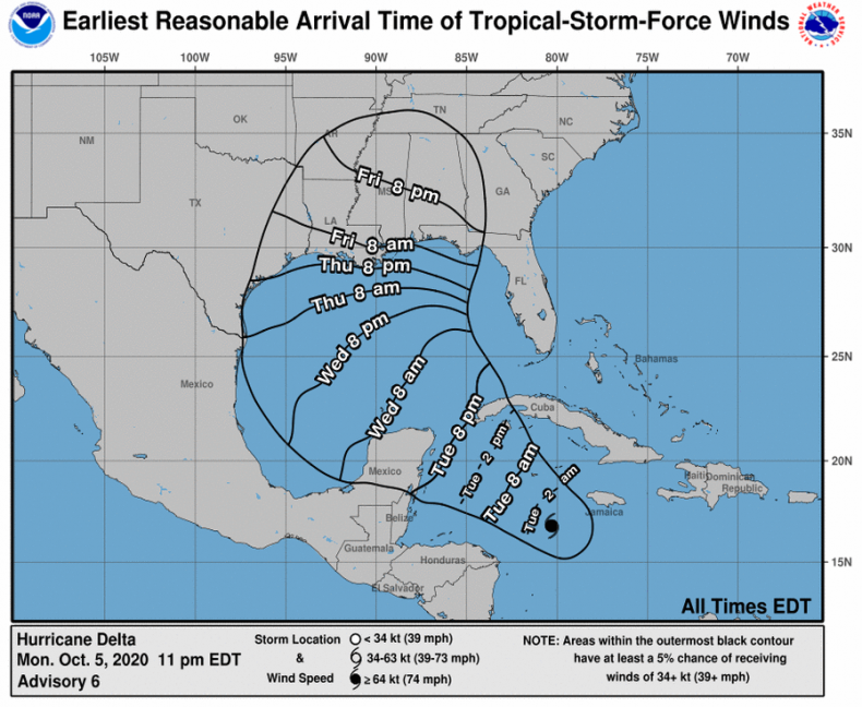 NOAA Hurricane Delta Path Tracker