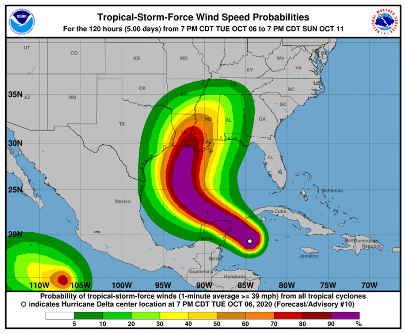 NOAA Wind Speed Probabilities Hurricane Delta