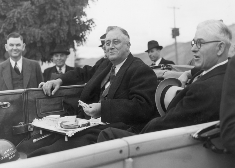 1937: Roosevelt at Grand Coulee Dam in Washington