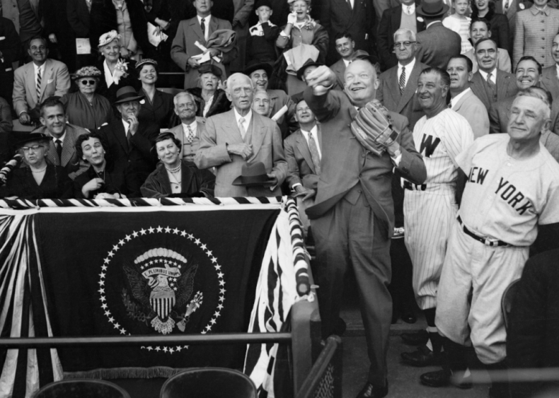 1954: President Eisenhower throws out first baseball of season
