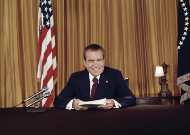 1973: President Nixon after addressing nation on Watergate