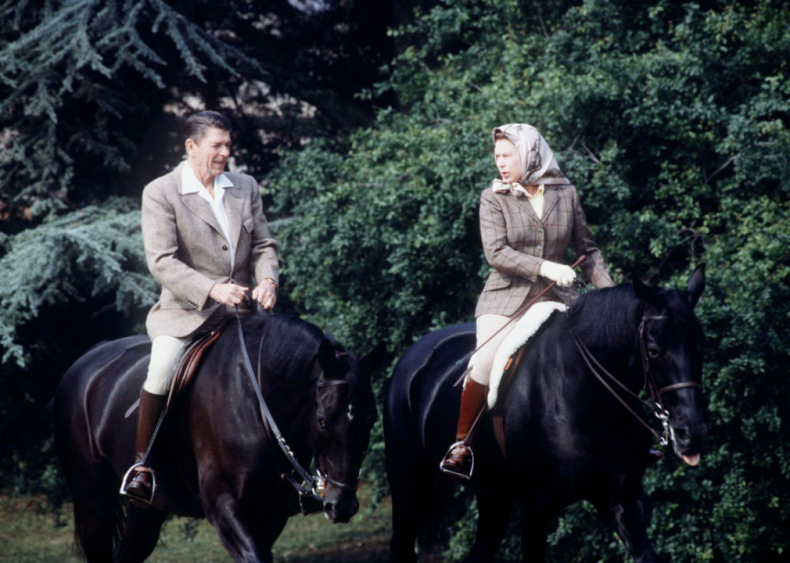 1982: President Reagan rides with the queen