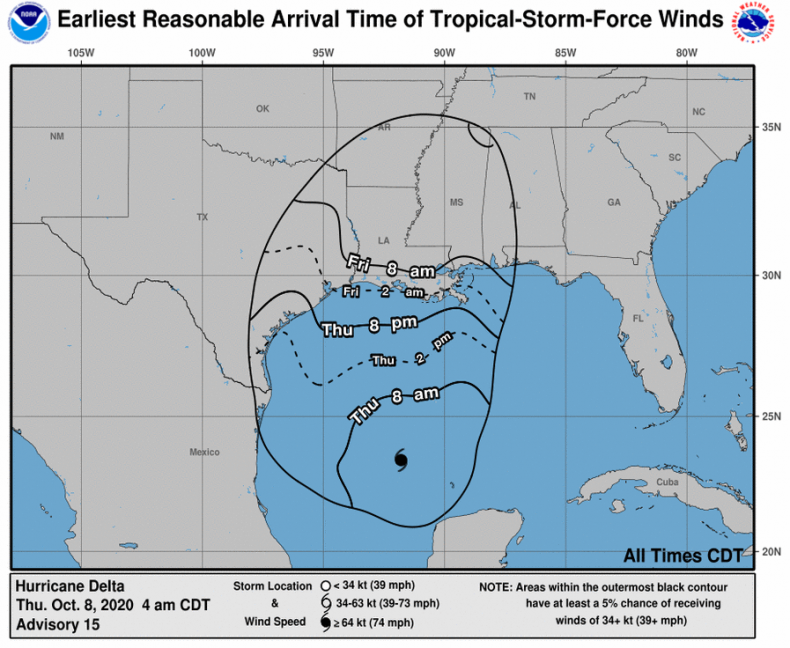 NOAA Hurricane Delta Wind Arrival