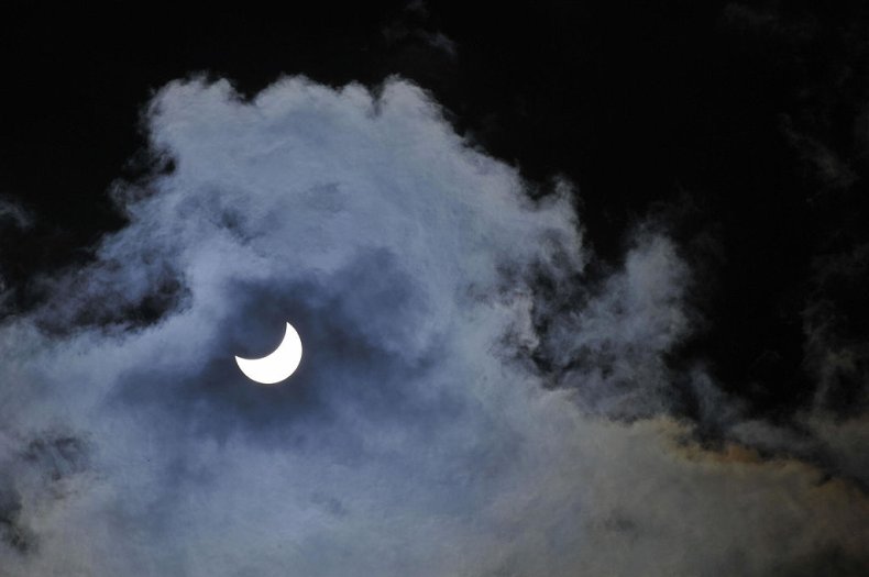 Solar eclipse sky above Nizhny Novgorod