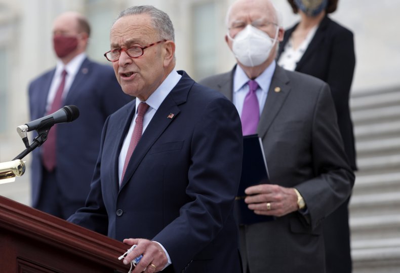 Democratic senators on steps of U.S. Capitol