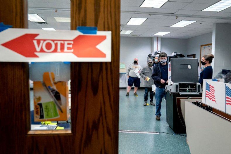 Voters Wear Protective Masks as They Wait