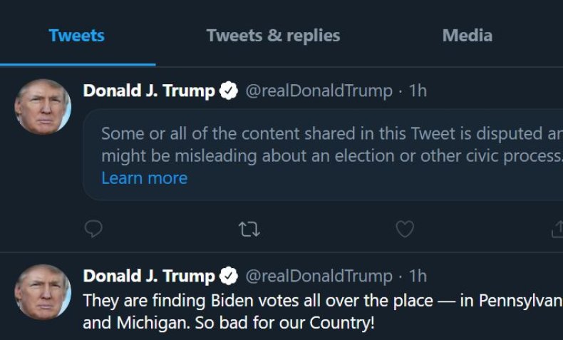 trump tweets flagged false election