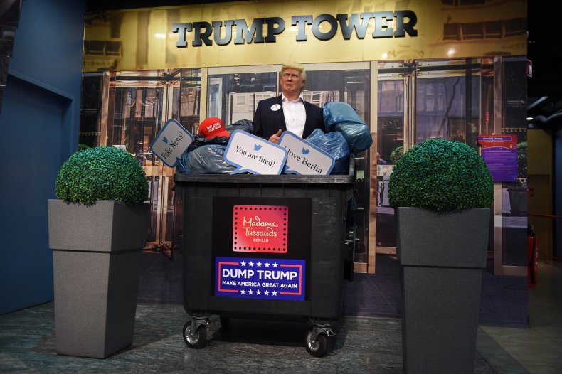 Trump Wax Figure in Dumpster