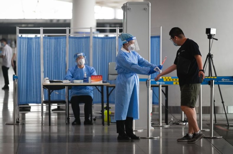 Temperature check at Beijing International Airport