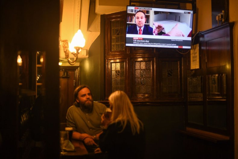 US Election coverage in a London pub