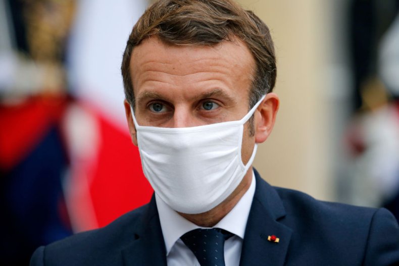 French President Emmanuel Macron Wearing a Mask