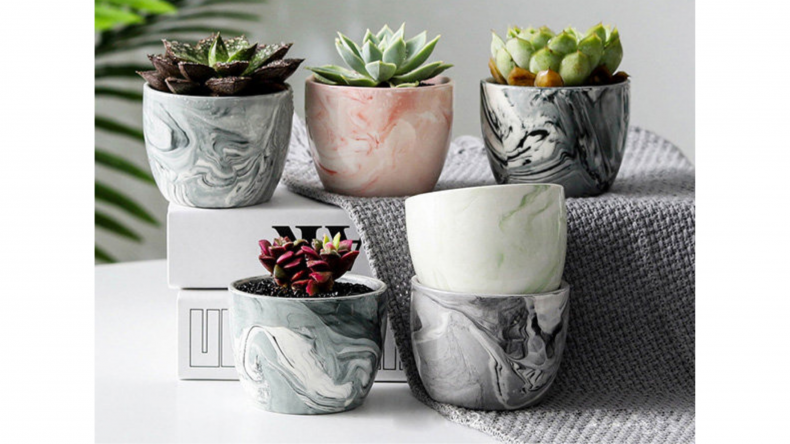Marble-Patterned Ceramic Flower Pots
