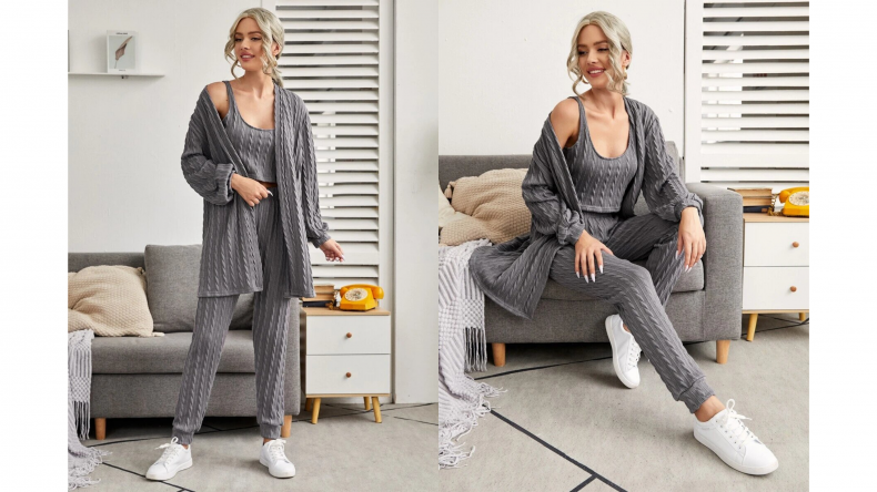 3 Pack Cable Knit Robe Lounge Set