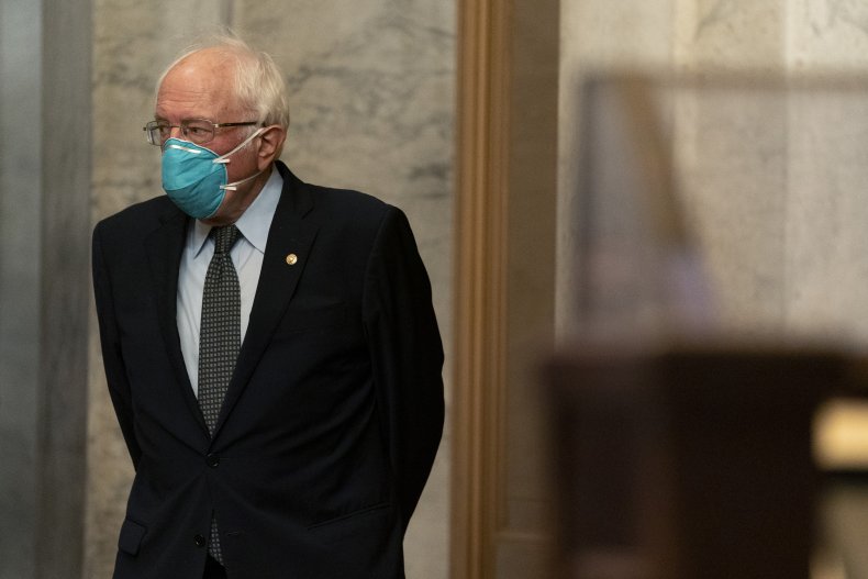 Bernie Sanders wearing a face mask