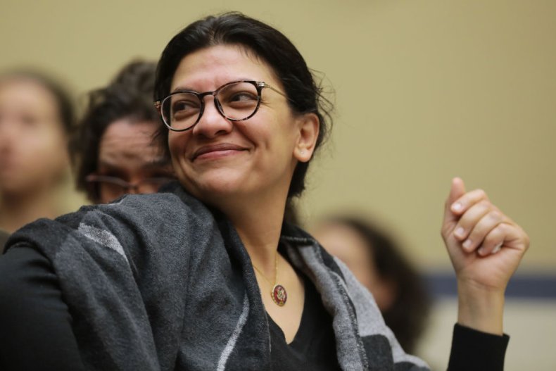 Rashida Tlaib attends a census hearing.