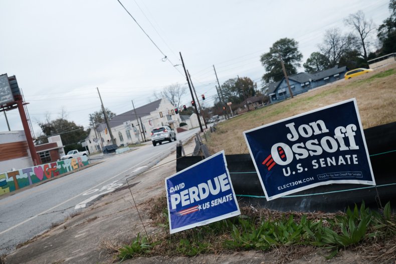 yard signs Ossoff and Perdue in Georgia
