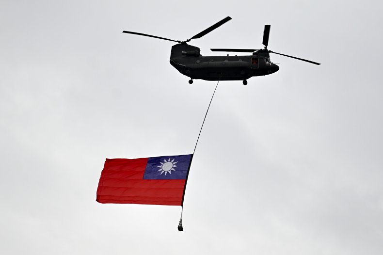 Helicopter Flies Taiwan Flag on National Day