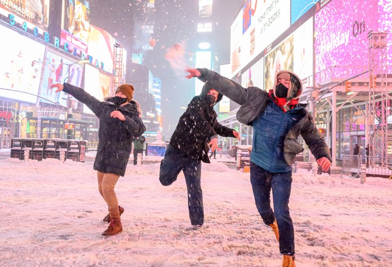 A snowball fight in New York City