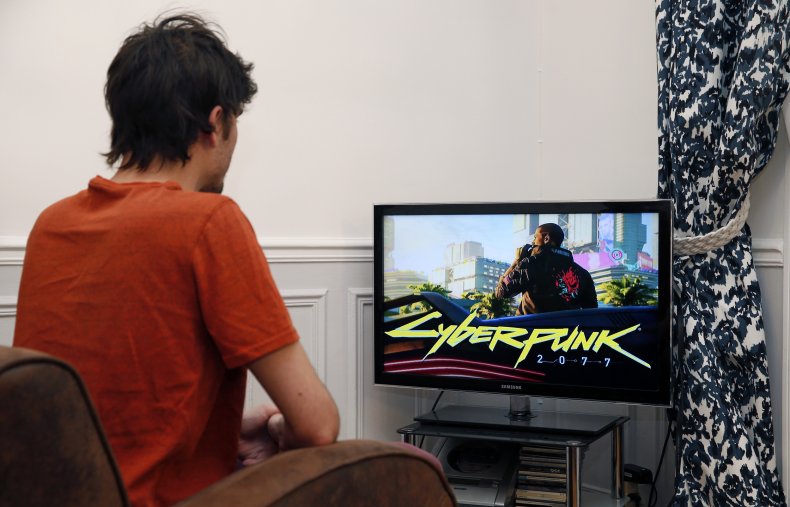 Cyberpunk Gamer Watches on TV
