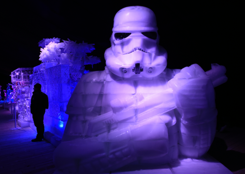 Stormtrooper ice sculpture in Liège, Belgium