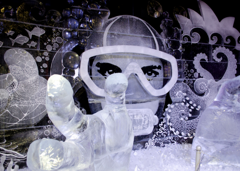 Ice sculpture of a diver in St. Petersburg, Russia