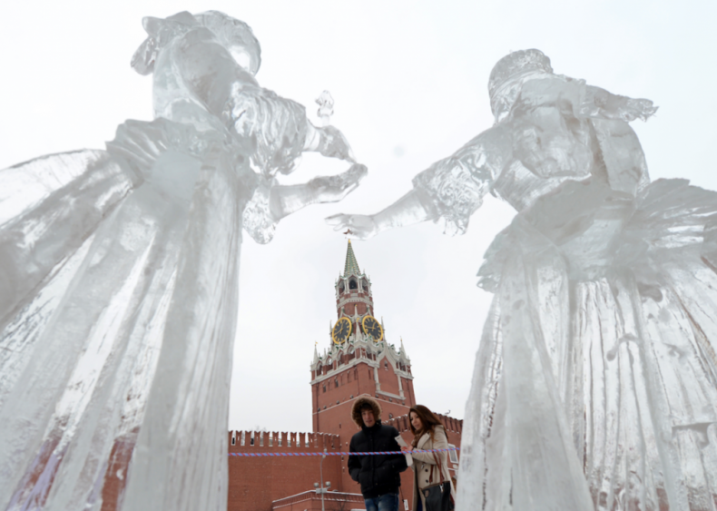 Ice sculptures in Victory Park in Moscow, Russia