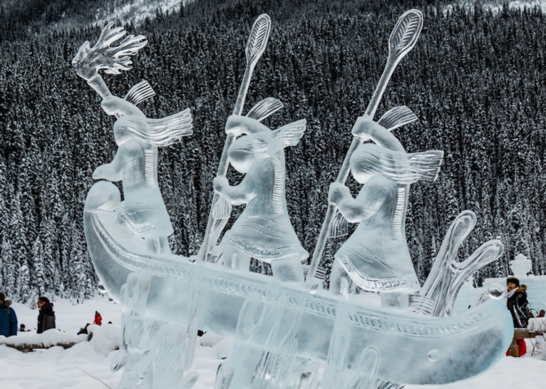 Ice canoe sculpture at Lake Louise, Canada
