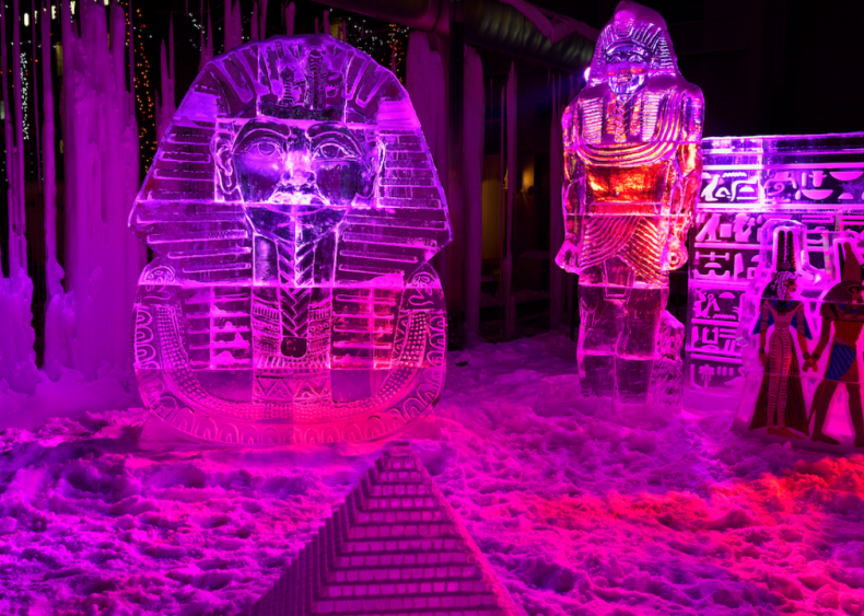 King Tut ice sculpture and burial mask in Toronto