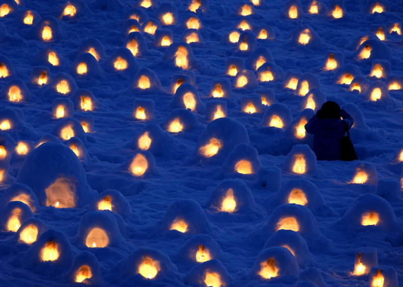Miniature Kamakura, or snow huts, in Akita, Japan