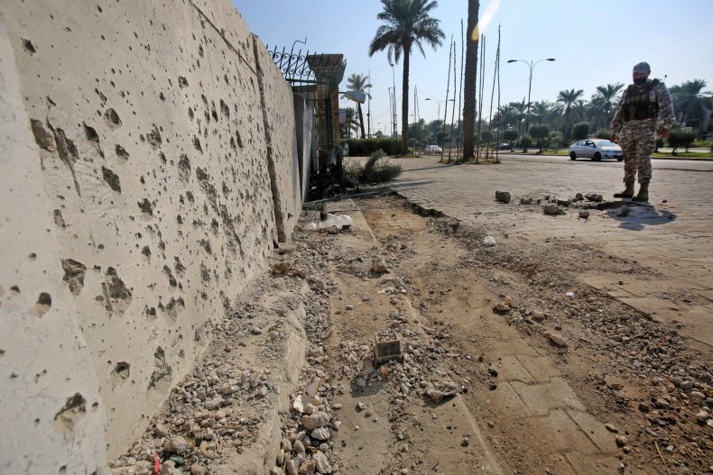 Iraq Baghdad US embassy rocket attack damage