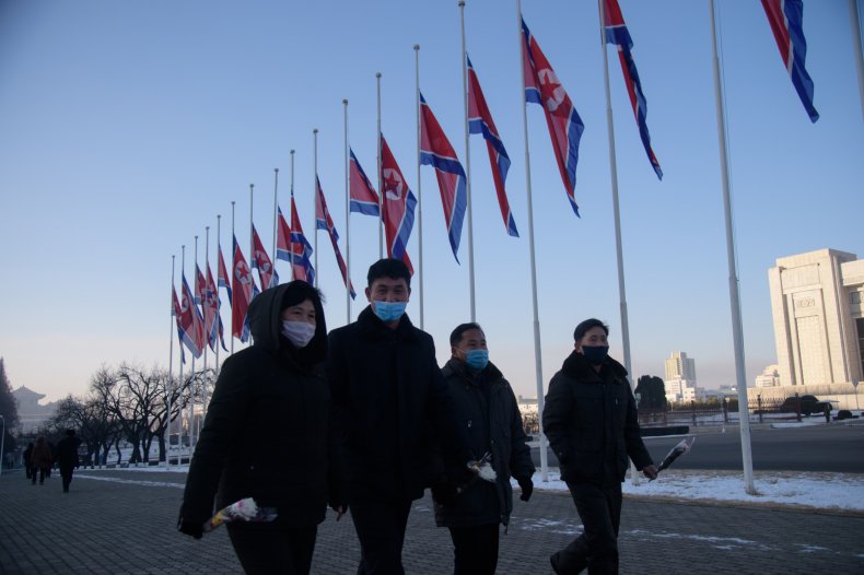 North Koreans amid coronavirus in Pyongyang event
