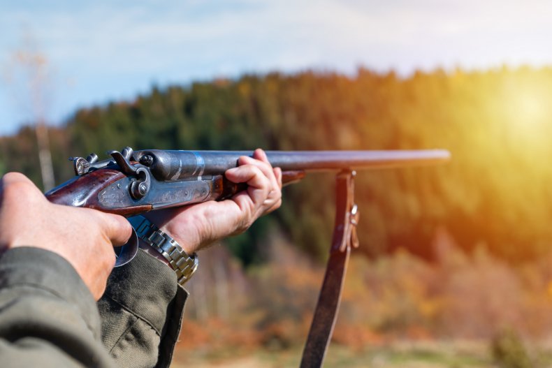 A hunter with a shotgun
