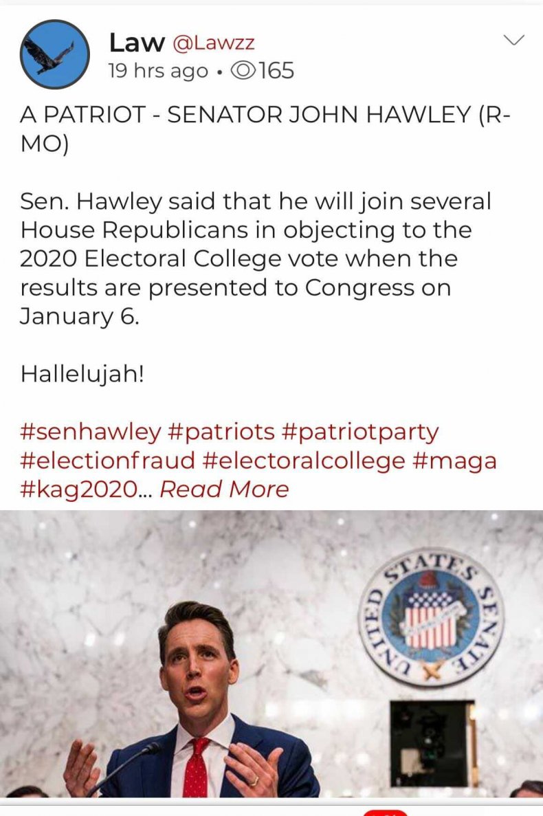 Parler User Praises Senator Josh Hawley
