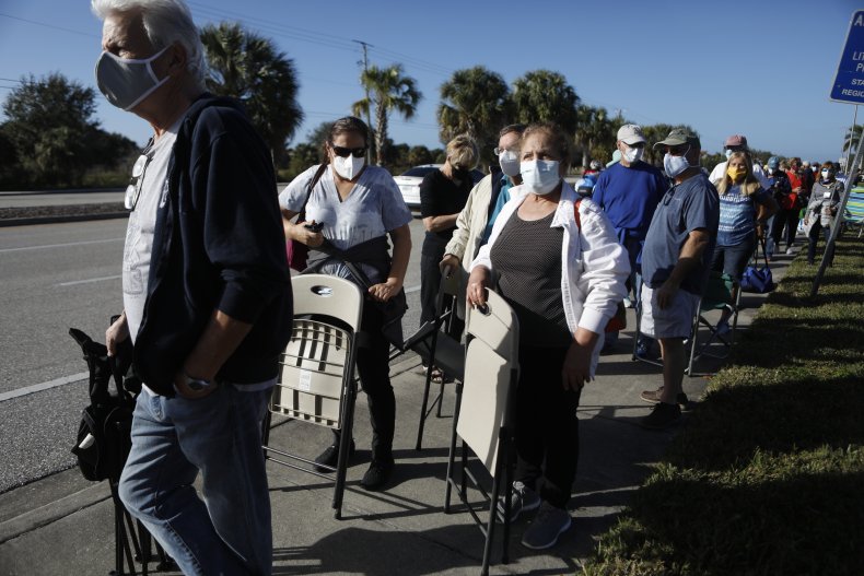 Florida COVID-19 vaccination center line December 2020