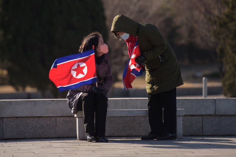 north, korea, flags, people, park