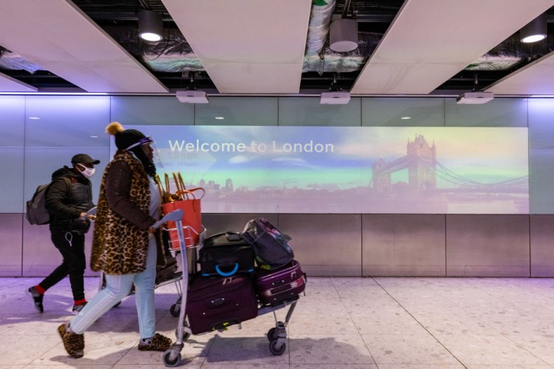 Passengers at Heathrow Airport London during COVID
