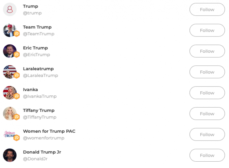 Trump accounts on Parler