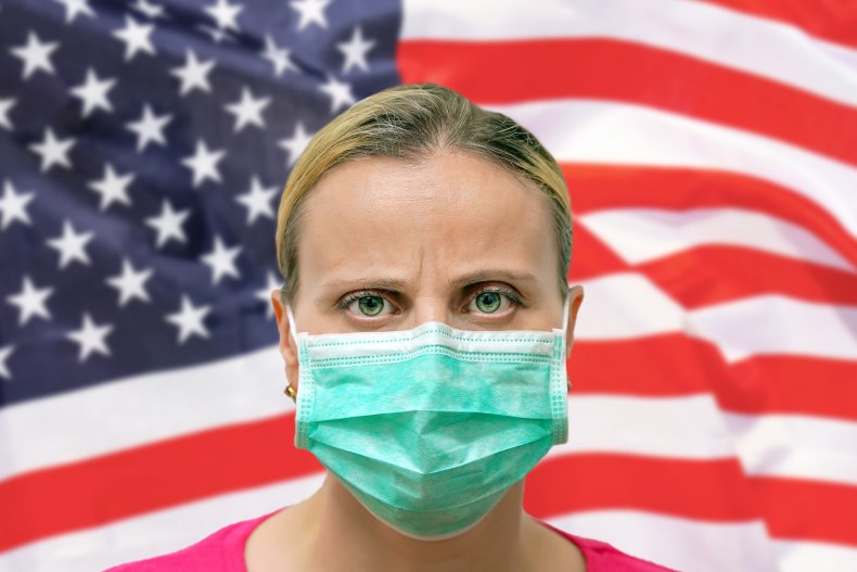covid, coronavirus, face mask, USA flag, gettystock